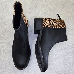 🐢 SPERRY Maya Belle Leather & Pony Hair Ankle Boots Black & Leopard Size 8 NWOT